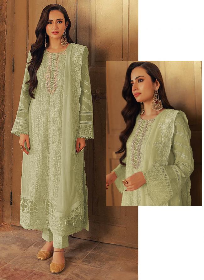 Georgette Green Eid Wear Embroidery Work Pakistani Suit